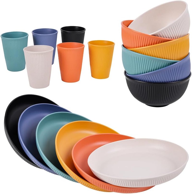 HXYPN 18pcs Wheat Straw Dinnerware Sets Kitchen Plates and Bowls Set HXYPN Unbreakable Dinnerware Set Reusable Plate Set Dishes Dishwasher and Microwave Safe - Image 1