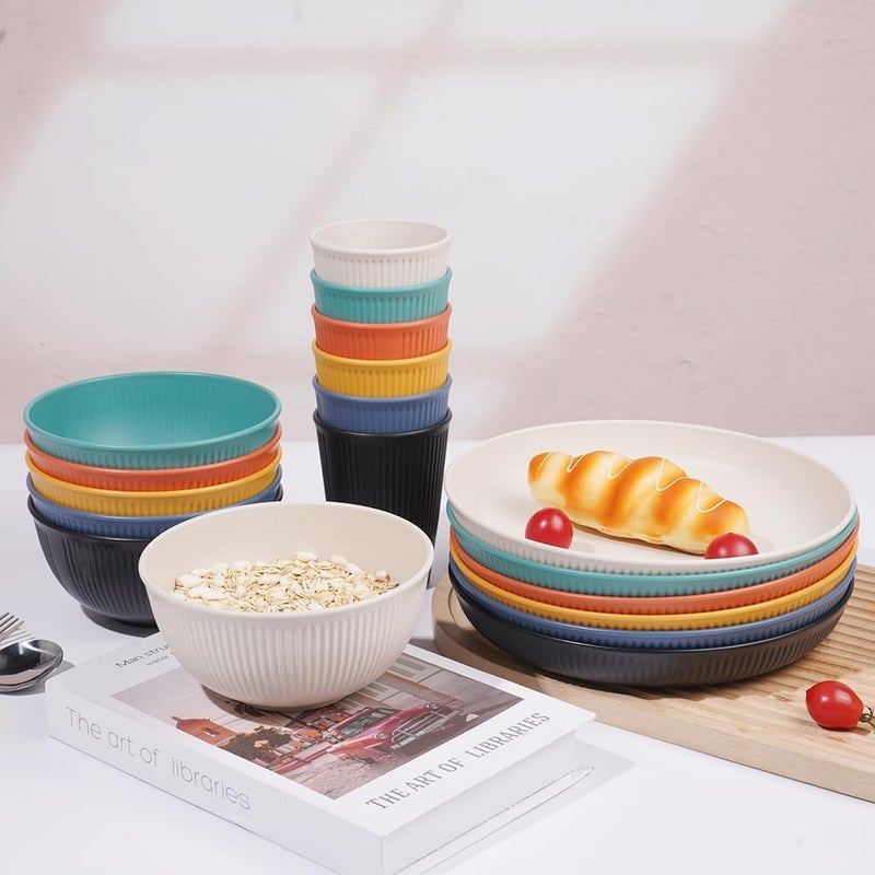 HXYPN 18pcs Wheat Straw Dinnerware Sets Kitchen Plates and Bowls Set HXYPN Unbreakable Dinnerware Set Reusable Plate Set Dishes Dishwasher and Microwave Safe - Image 2