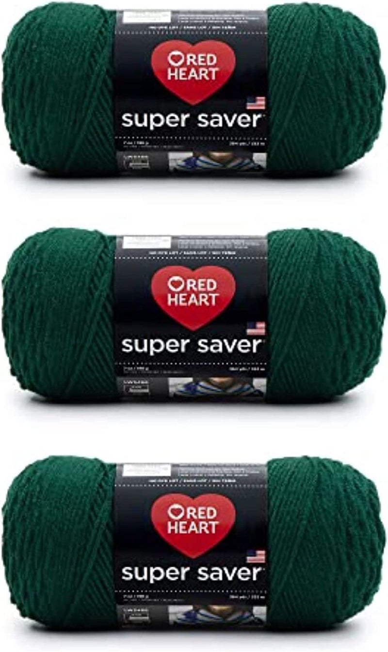 Red Heart Super Saver Hunter Green Yarn  3 Pack of 198g7oz  Acrylic  4 Medium Worsted  364 Yards  KnittingCrochet