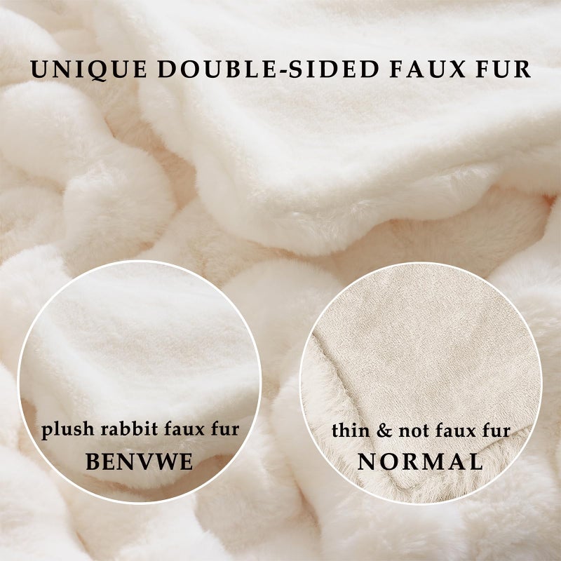 BENVWE Faux Fur Throw Blanket Fuzzy Bubble Blanket, Soft,Cozy and Thick Blanket Plush Fluffy Blanket for Couch Chair Bed 51x63 Inches Cream White - Image 5