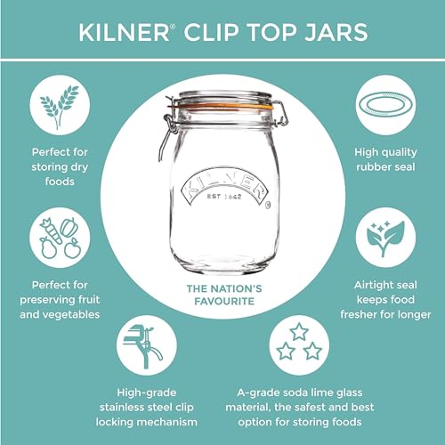 Kilner Premium 3L Round Airtight Glass Jar with Clip Top Lid for Coffee, Tea, Flour, Pulses, Grains, Lentils, Biscuits | Transparent, Reusable Multipurpose Kitchen Storage Container - Image 5