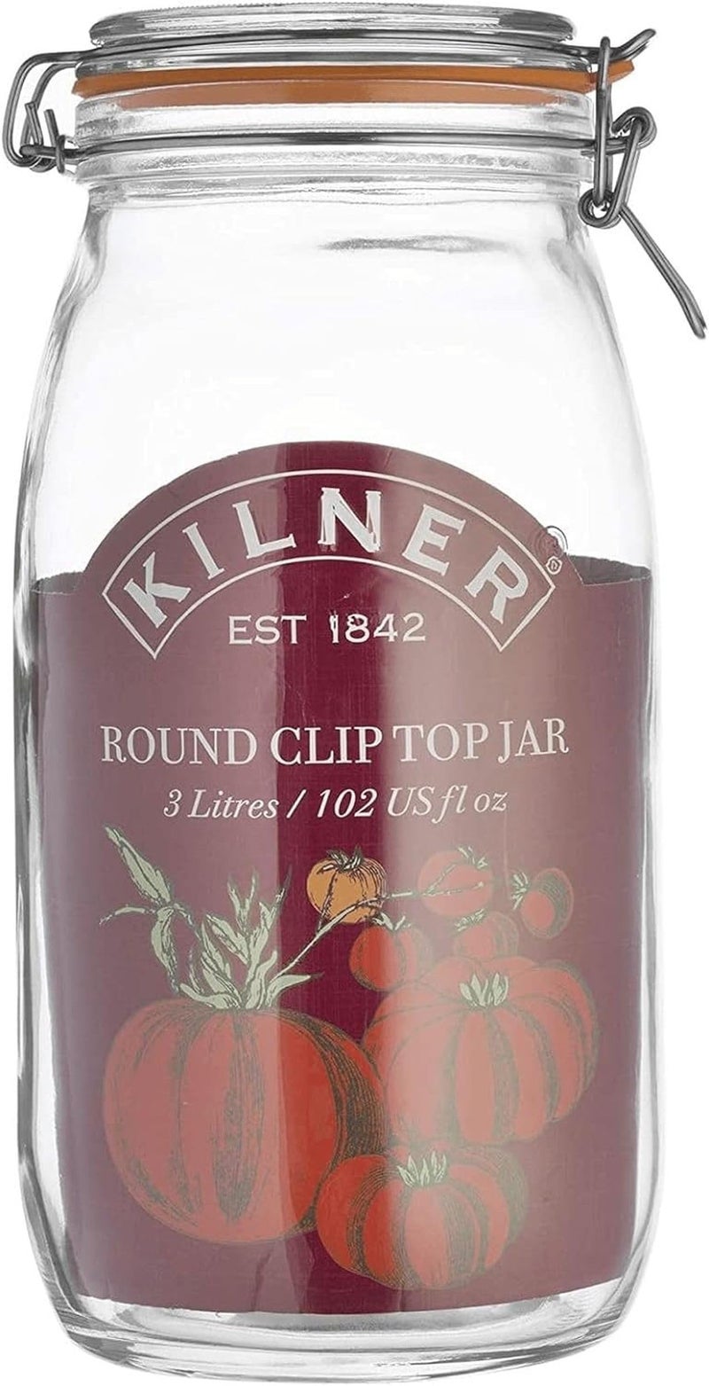 Kilner Premium 3L Round Airtight Glass Jar with Clip Top Lid for Coffee, Tea, Flour, Pulses, Grains, Lentils, Biscuits | Transparent, Reusable Multipurpose Kitchen Storage Container - Image 2