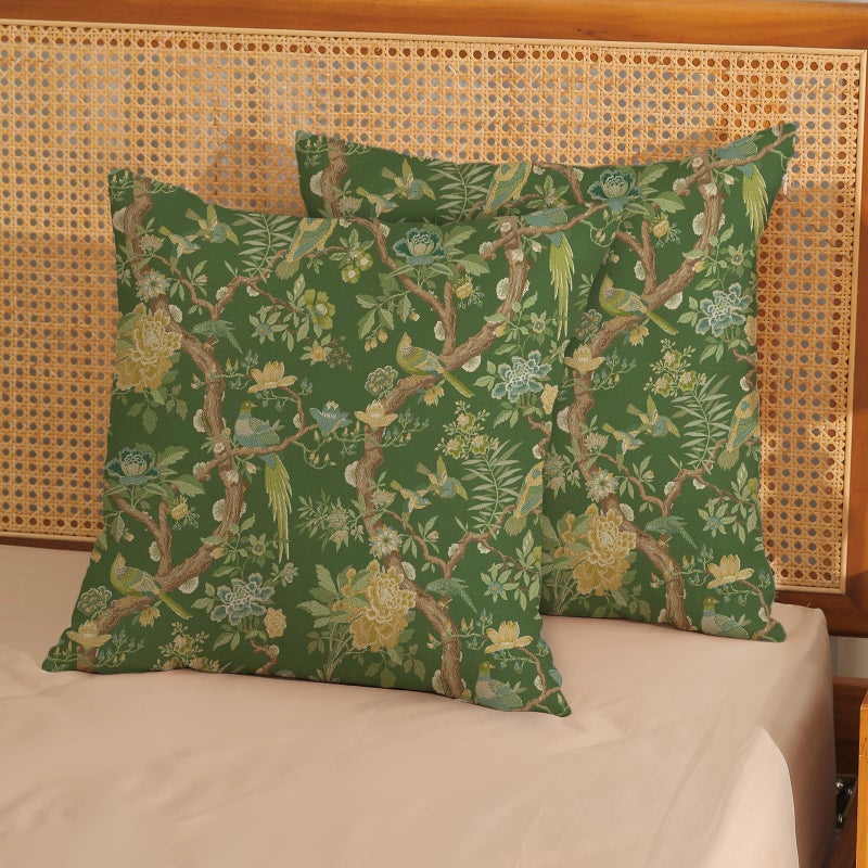 GOLIANDA Floral Bird Pillow Covers 18x18 Set of 2 Chinoiserie Green Throw Pillow Covers Vintage Flowers Bird Decorative Pillow Cases Outdoor Chinoiserie Decor Farmhouse Cushion Case for Couch Sofa - Image 2
