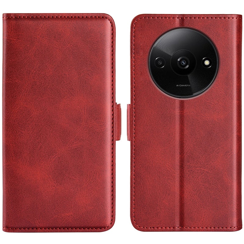 HuHa Case Cover For Xiaomi Redmi Note 13 4G Dual-side Magnetic Buckle Horizontal Flip Leather Phone Case(Red) - Image 1
