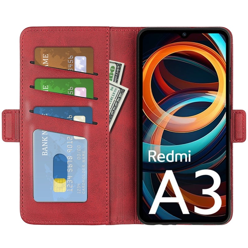 HuHa Case Cover For Xiaomi Redmi Note 13 4G Dual-side Magnetic Buckle Horizontal Flip Leather Phone Case(Red) - Image 4