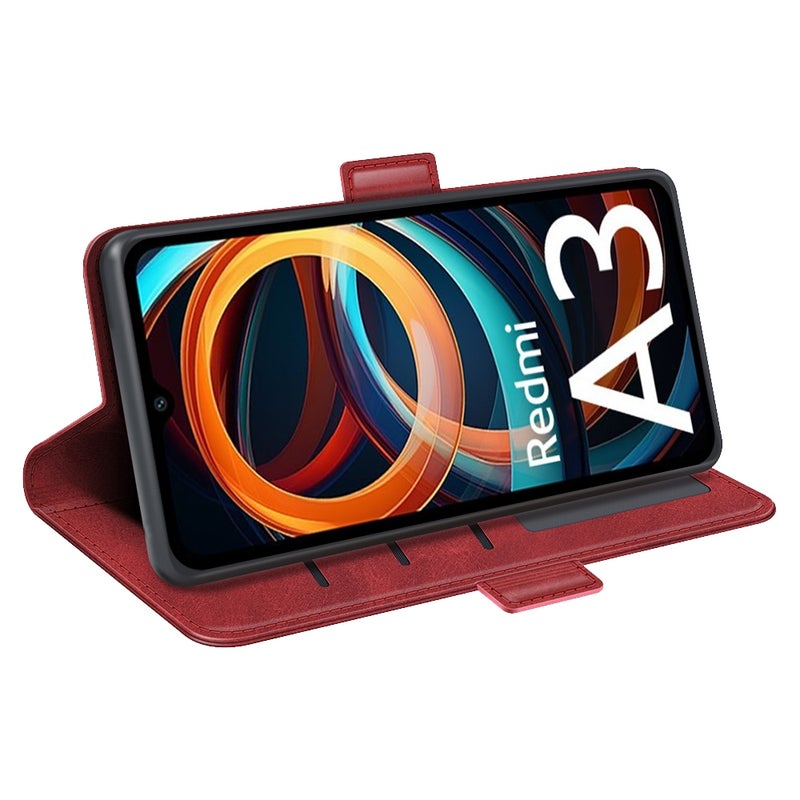 HuHa Case Cover For Xiaomi Redmi Note 13 4G Dual-side Magnetic Buckle Horizontal Flip Leather Phone Case(Red) - Image 5