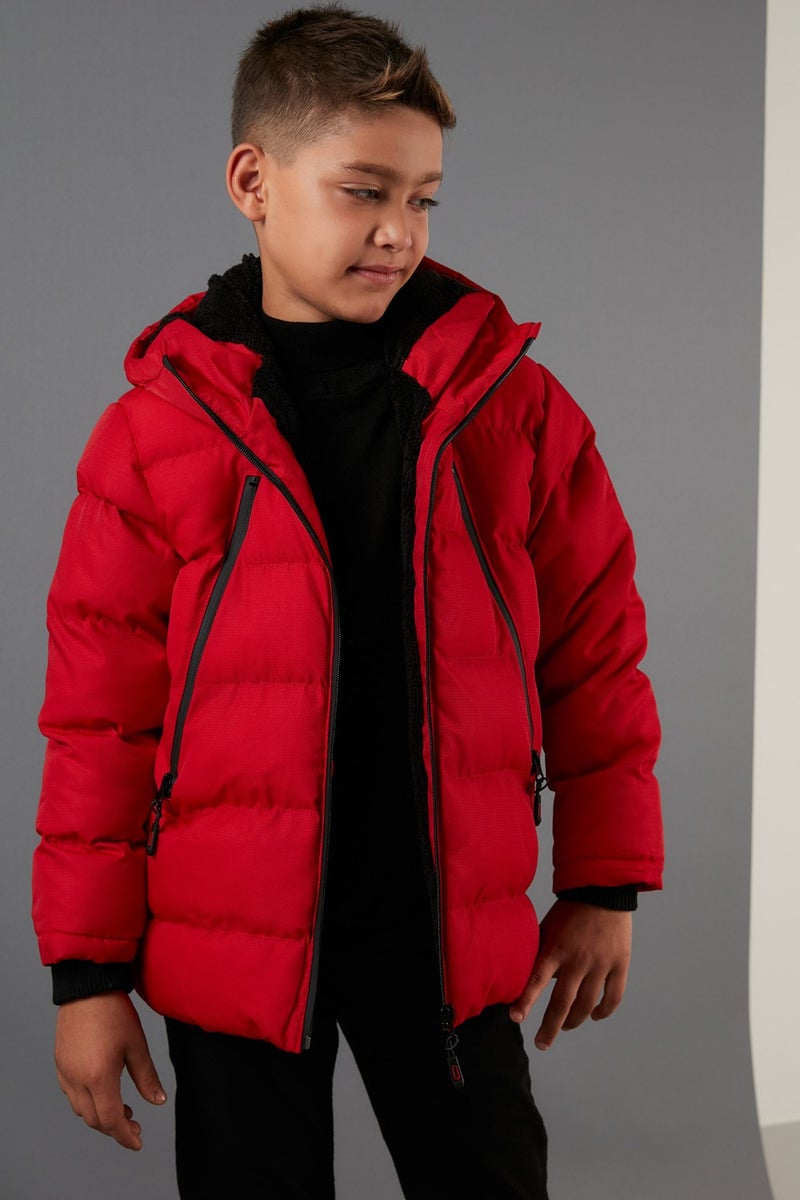 Lela Plush Lined Hooded Puffer Coat with Zipper Pockets Boys' Coat 5760040  - Image 1