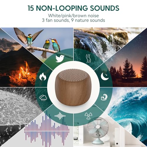 Babelio White Noise Sound Machine for Adults Kids Baby, Mini, 15 Non-looping Sounds, Timer, Memory Function, Easy to Pocket and Travel Wood 2 Pack - Image 3
