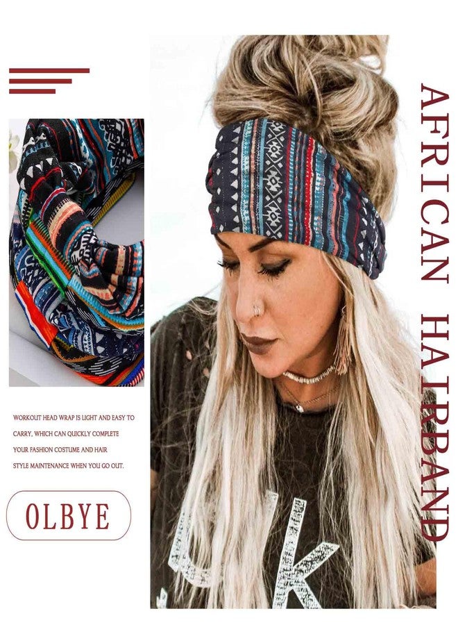 Olbye Wide Boho Headbands Floral Stretch Head Wraps Bohemian African Turban Hairbands Knotted Bandana Headband Yoga Running Head Scarfs Workout Hair Accessories for Women 4Pcs (Stylish, 9.4 * 5.9'') - Image 4