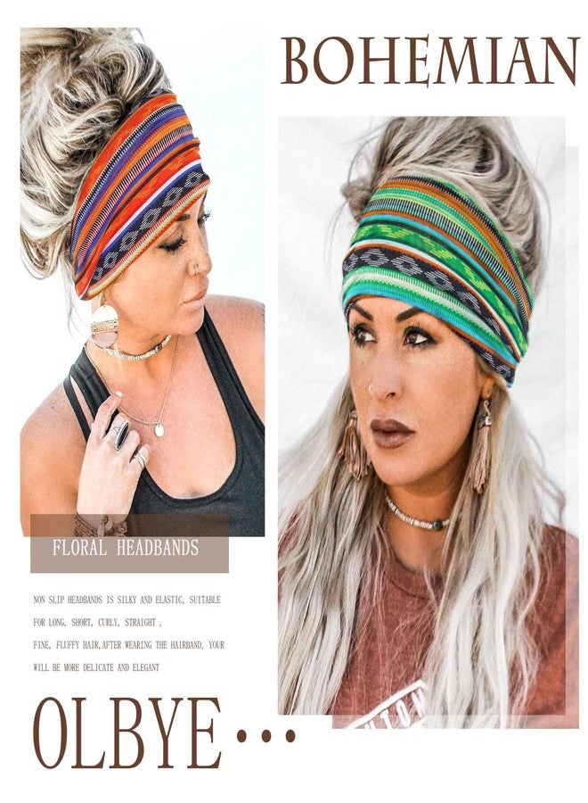 Olbye Wide Boho Headbands Floral Stretch Head Wraps Bohemian African Turban Hairbands Knotted Bandana Headband Yoga Running Head Scarfs Workout Hair Accessories for Women 4Pcs (Stylish, 9.4 * 5.9'') - Image 3