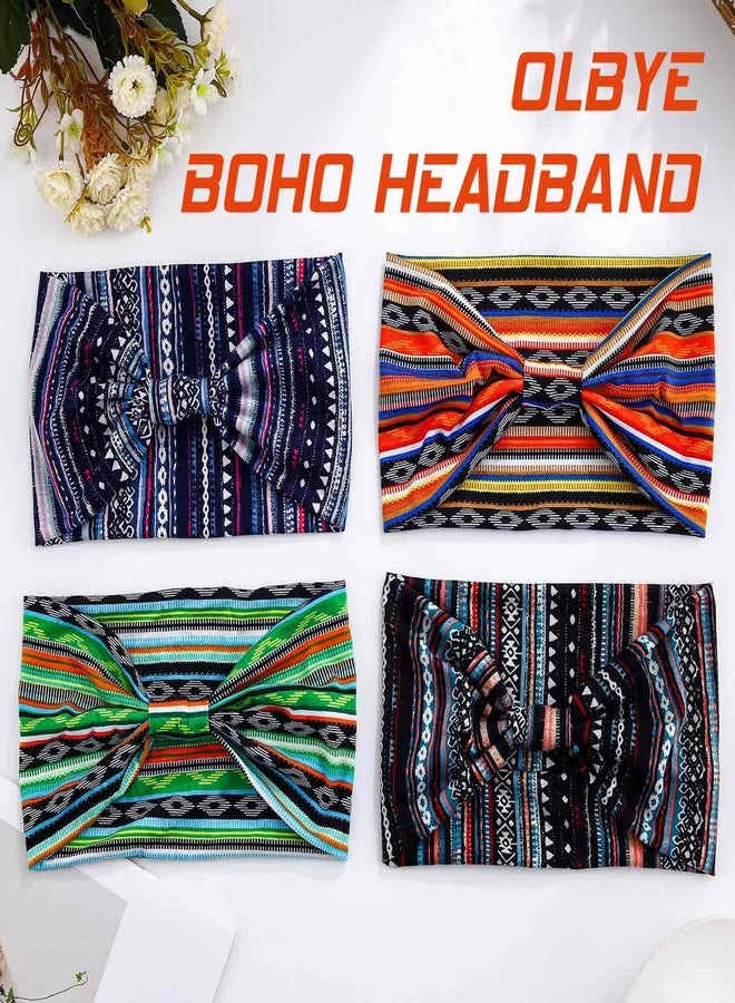 Olbye Wide Boho Headbands Floral Stretch Head Wraps Bohemian African Turban Hairbands Knotted Bandana Headband Yoga Running Head Scarfs Workout Hair Accessories for Women 4Pcs (Stylish, 9.4 * 5.9'') - Image 2
