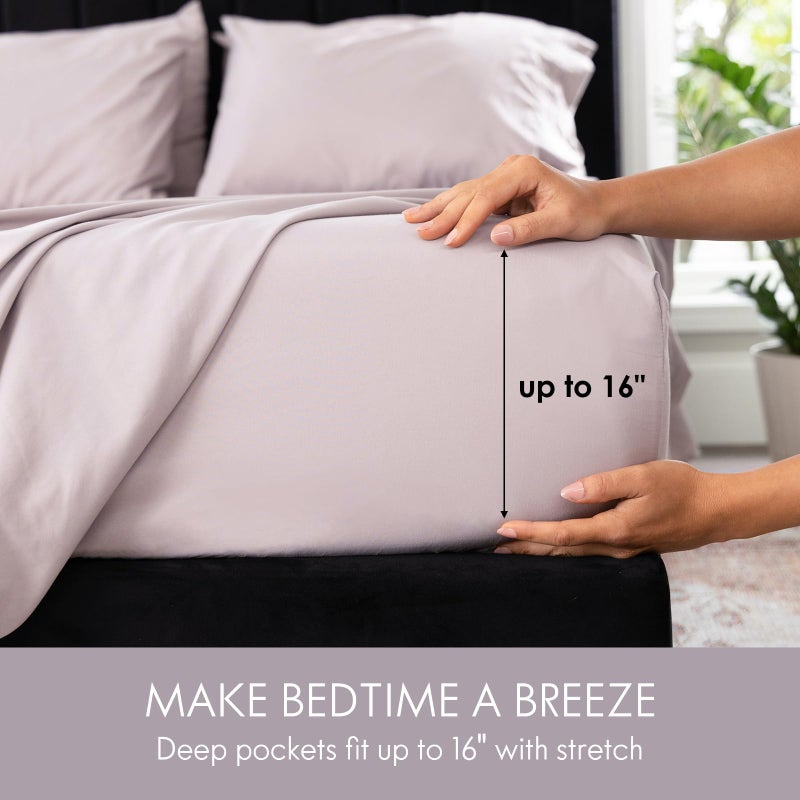 ClevaHome Queen Size Sheet Set - 6 Piece Soft Breathable Luxury Bed Sheet Set - Shrinkage & Fade Resistant Embroidered Bedding Sheet with Deep Pocket, 2 Extra Pillowcases (Queen, Purple Dove) - Image 2