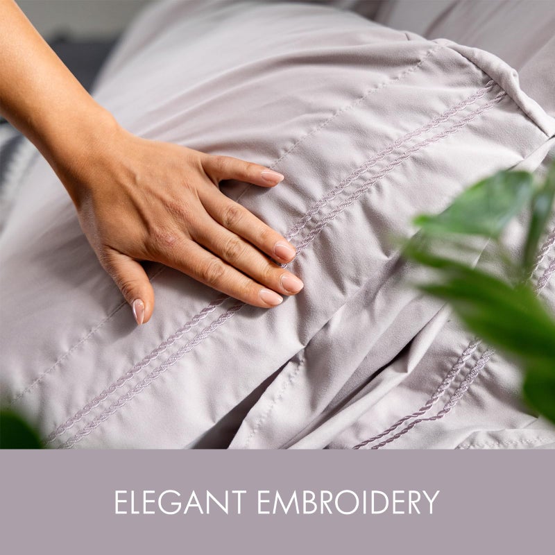 ClevaHome Queen Size Sheet Set - 6 Piece Soft Breathable Luxury Bed Sheet Set - Shrinkage & Fade Resistant Embroidered Bedding Sheet with Deep Pocket, 2 Extra Pillowcases (Queen, Purple Dove) - Image 4