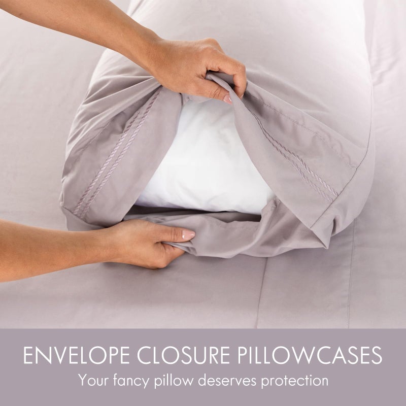 ClevaHome Queen Size Sheet Set - 6 Piece Soft Breathable Luxury Bed Sheet Set - Shrinkage & Fade Resistant Embroidered Bedding Sheet with Deep Pocket, 2 Extra Pillowcases (Queen, Purple Dove) - Image 3