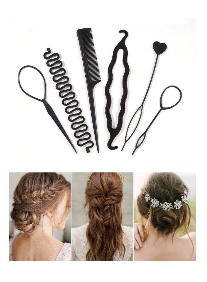 تتضمن مجموعة تصفيف الشعر شوكة شعر وفرشاة وأداة ربط وصانع ضفائر ومشط مثالية لتصفيف الشعر بسهولة في المنزل - Image 1