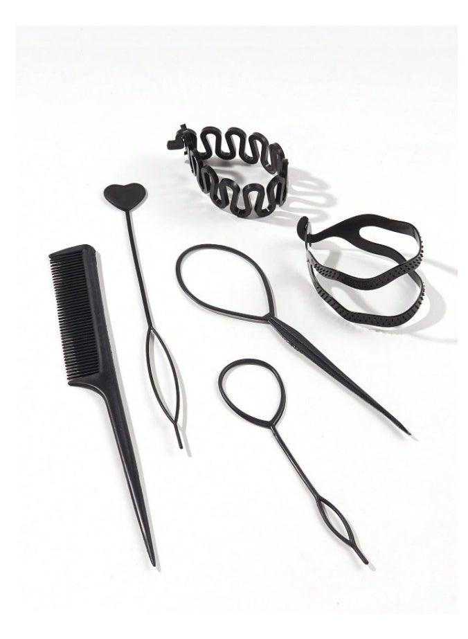 تتضمن مجموعة تصفيف الشعر شوكة شعر وفرشاة وأداة ربط وصانع ضفائر ومشط مثالية لتصفيف الشعر بسهولة في المنزل - Image 3