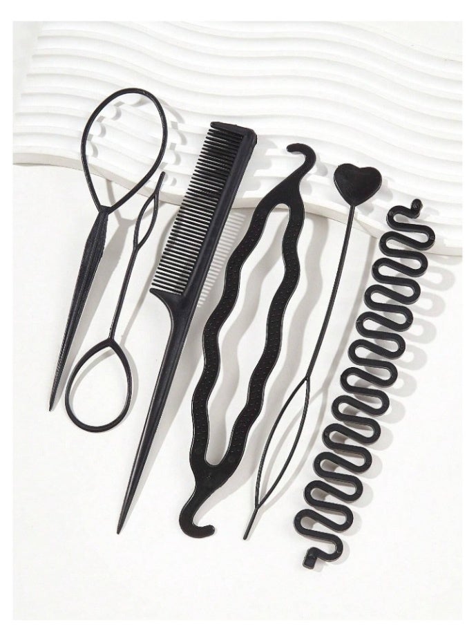 تتضمن مجموعة تصفيف الشعر شوكة شعر وفرشاة وأداة ربط وصانع ضفائر ومشط مثالية لتصفيف الشعر بسهولة في المنزل - Image 2