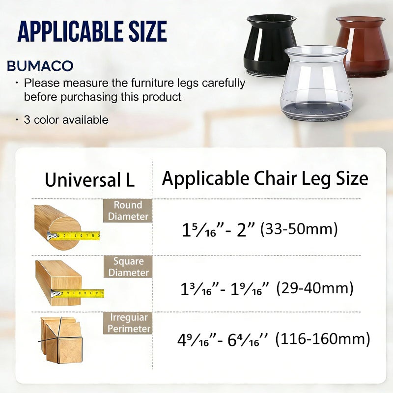 BUMACO Chair Leg Floor Protectors Chair Leg Protectors for Hardwood Floors Silicone Pads Covers to Protect Floors (Black-20 Pcs, Universal L (1-5/16"~2") - Image 2