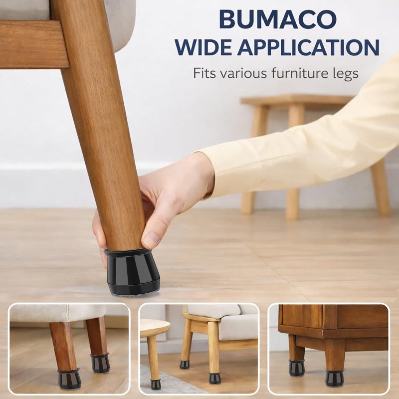 BUMACO Chair Leg Floor Protectors Chair Leg Protectors for Hardwood Floors Silicone Pads Covers to Protect Floors (Black-20 Pcs, Universal L (1-5/16"~2") - Image 4