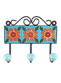 Indian-Shelf IndianShelf Handmade Ceramic Flower Wall Hooks Hangers Holders 1255 cm Turquoise 1 Piece  - Image 2