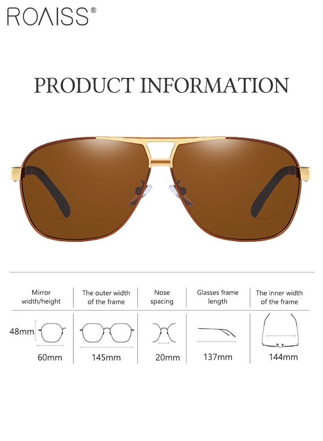رويس نظارات شمسية ريترو أفياتور مستقطبة للرجال بحماية من الأشعة فوق البنفسجية 400 بإطار معدني خفيف الوزن نظارات شمسية عصرية مضادة للتوهج للرجال أثناء القيادة وصيد الأسماك والسفر باللون الذهبي والبني - Image 3