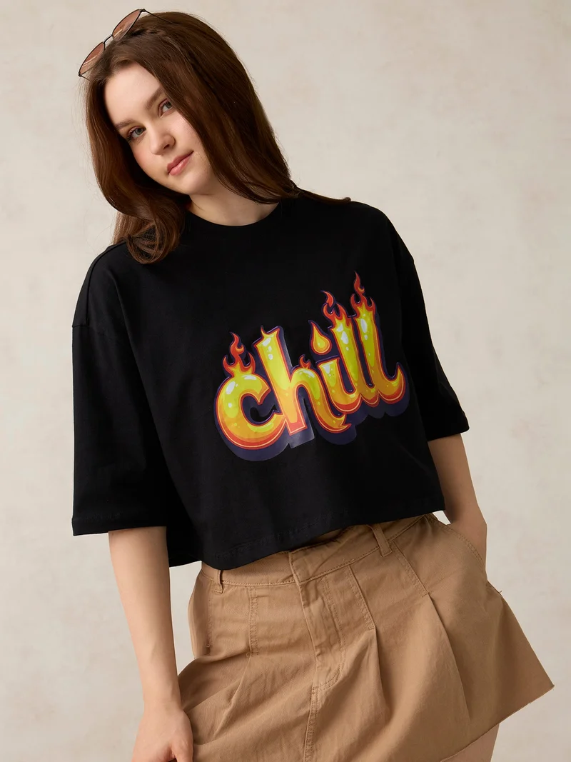 أوجيدر تيشيرت قصير أسود برسومات