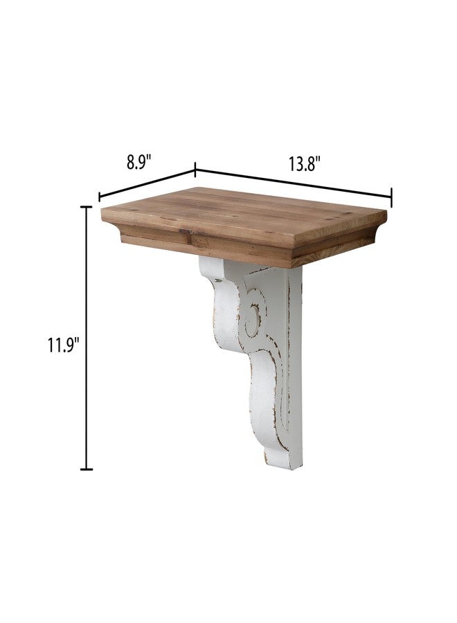 SOFE Rustic Wood Floating Shelf 14 Inches Long, Decorative Wall Shelves for Living Room Bedroom Bathroom, Chic Wall Decor for Display Vases Candles Books, Distressed White Scrolled Bracket - Image 2