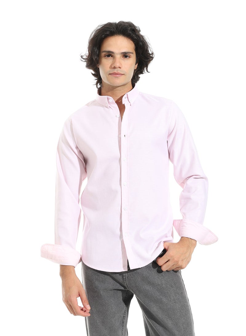 Andora Turned Down Collar Long Sleeves Button Closure Shirt _ Light Pink - Image 1