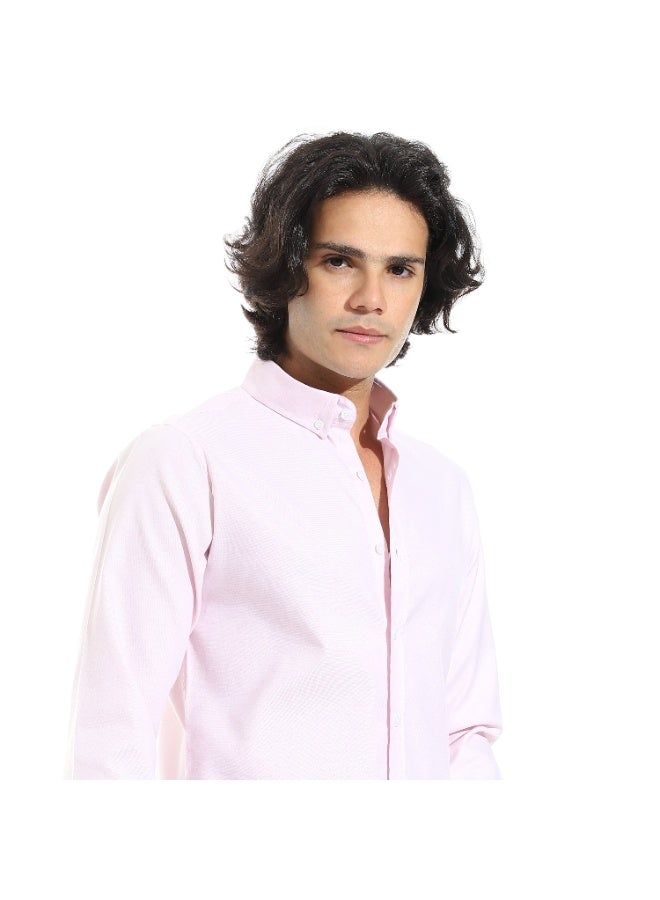 Andora Turned Down Collar Long Sleeves Button Closure Shirt _ Light Pink - Image 3