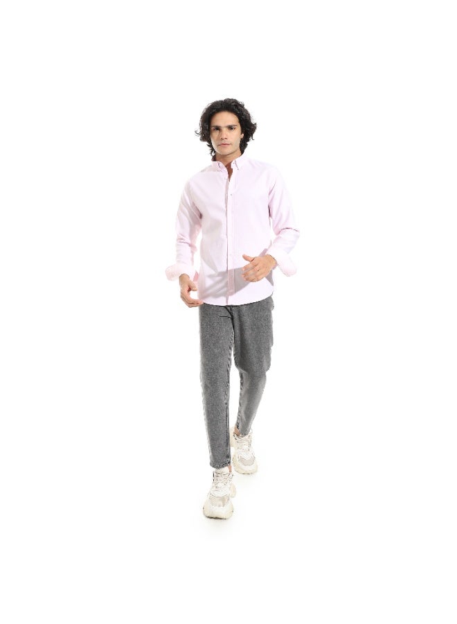 Andora Turned Down Collar Long Sleeves Button Closure Shirt _ Light Pink - Image 5