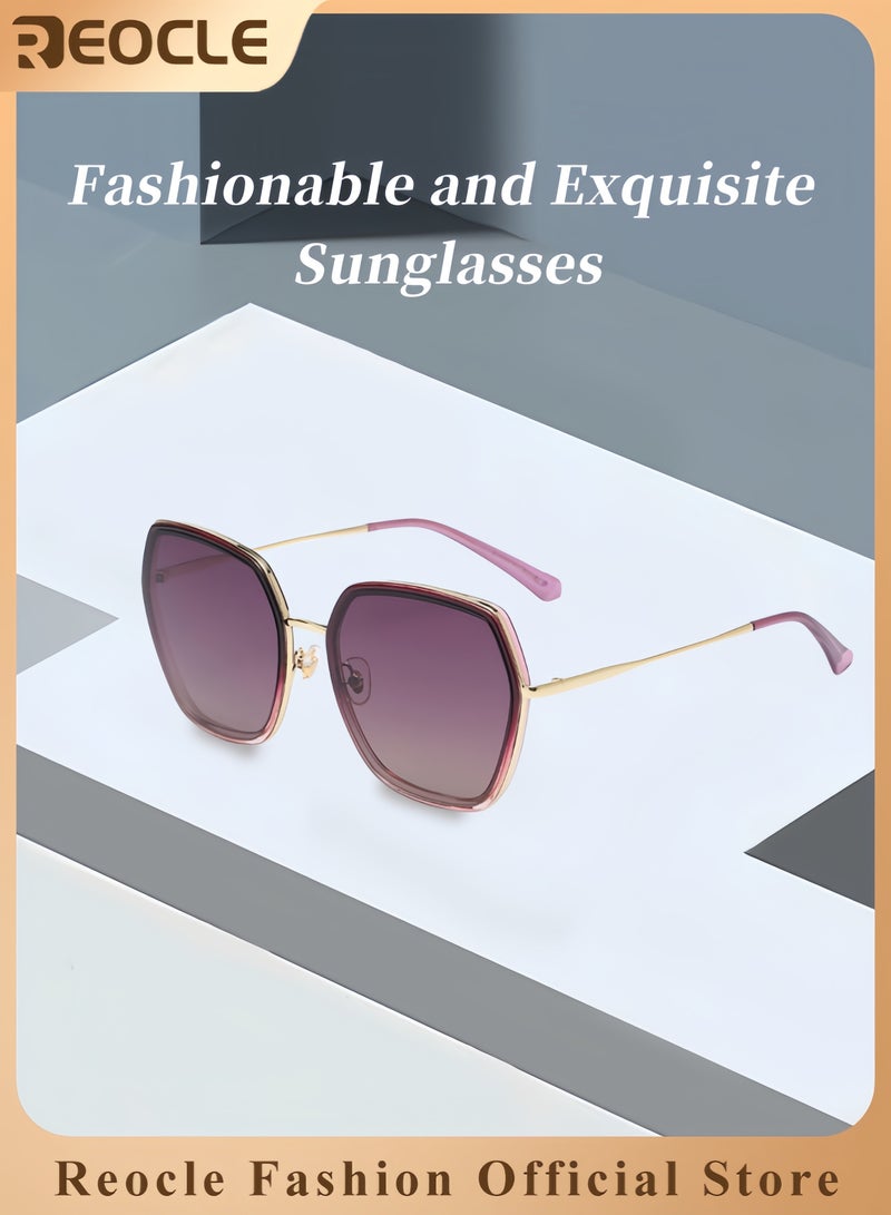 REOCLE Fashion Polarized Sunglasses for Women Ladies Big Frame Polarized Eyewear UV400 Protection for Driving Vacation Fishing - Image 1