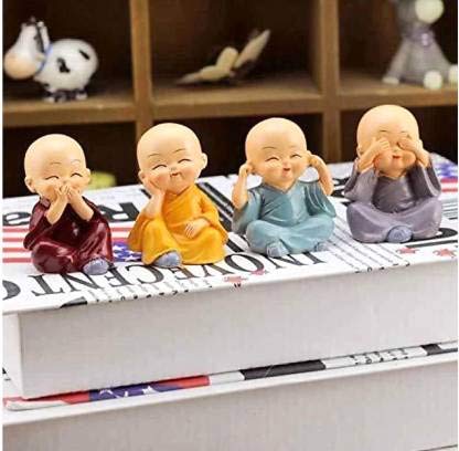 PICKARTME Small Set of 4 Baby Monk Buddha Showpiece Polyresin Car Dash, Living Room, Office Decoration Status (4 Baby Monk Without Hat, Multicolour) - Image 3
