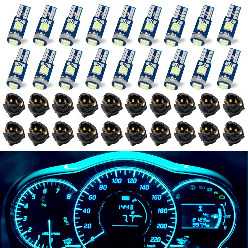 QUICTO Led Bulb Dash Lights Super Bright T5 37 74 LED with Twist Lock Socket PC74 PC37 for Car Bulb Air Conditioning Clock Light Ice Blue