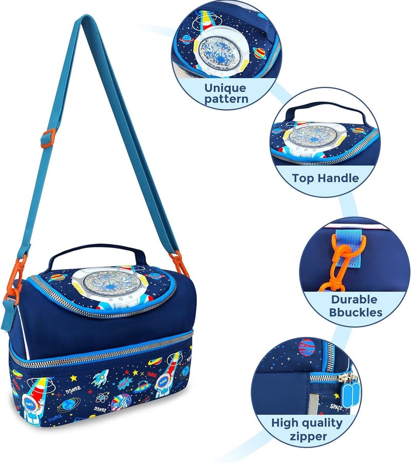 EXILOM Thermal Insulated Lunch Bag for Kids, Girls, Boys, Toddlers, Teens - School Travel Bag With Water Bottle and Box Holder, Adjustable Strap - Image 5