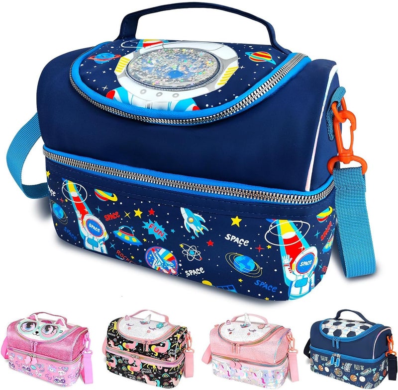 EXILOM Thermal Insulated Lunch Bag for Kids, Girls, Boys, Toddlers, Teens - School Travel Bag With Water Bottle and Box Holder, Adjustable Strap - Image 1