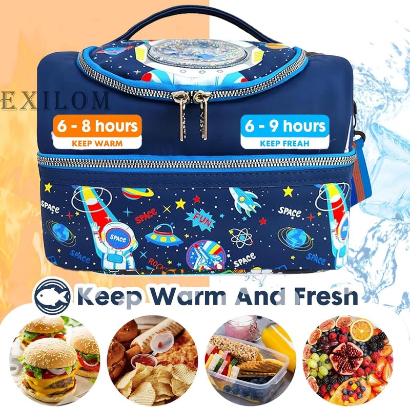 EXILOM Thermal Insulated Lunch Bag for Kids, Girls, Boys, Toddlers, Teens - School Travel Bag With Water Bottle and Box Holder, Adjustable Strap - Image 2
