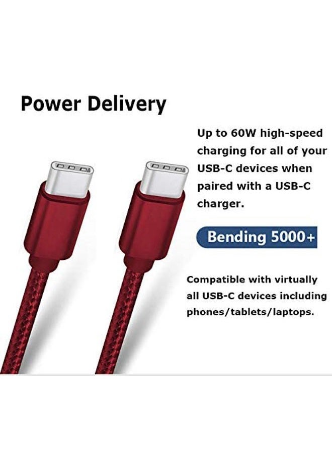 ROFI كابل USB C إلى USB C، [2 حزمة 4 قدم] شحن سريع بقدرة 60 واط متوافق مع MacBook Pro/iPad Pro/Galaxy S20/Microsoft Surface/Google Pixel وأجهزة USB C الأخرى (4 أقدام، أحمر) - Image 3