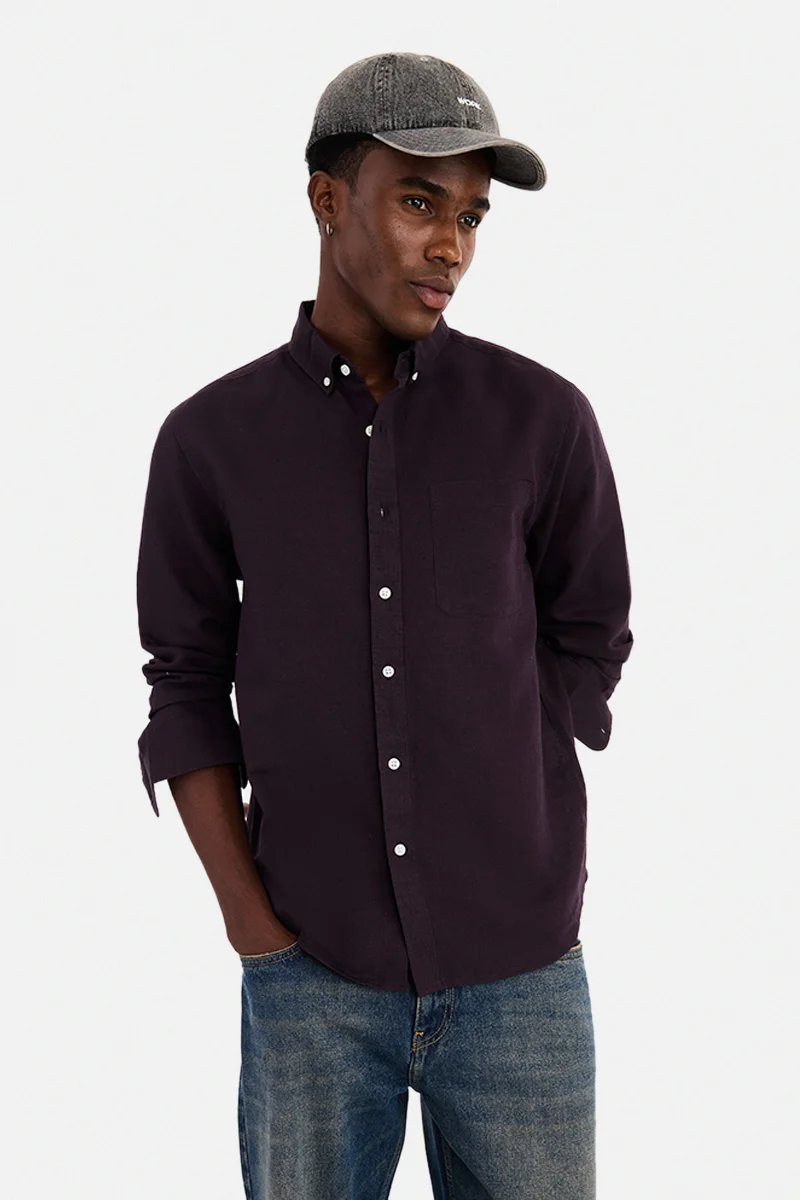 SNITCH Wine Solid Long Sleeve Regular Fit Casual Shirt