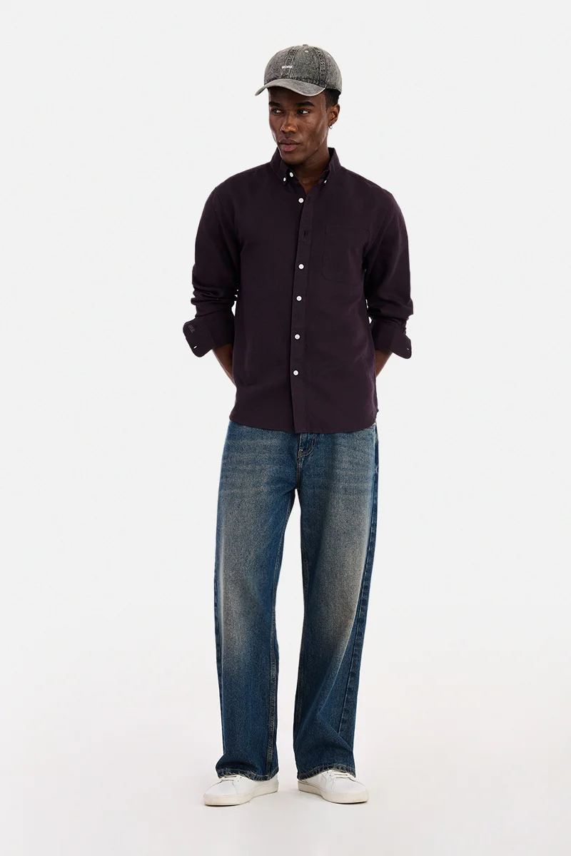SNITCH Wine Solid Long Sleeve Regular Fit Casual Shirt