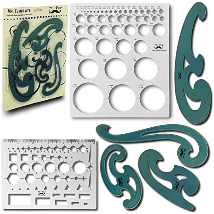 Generic - French Curve and Template Ruler Set(6 Pc), Stencils, Drawing ...