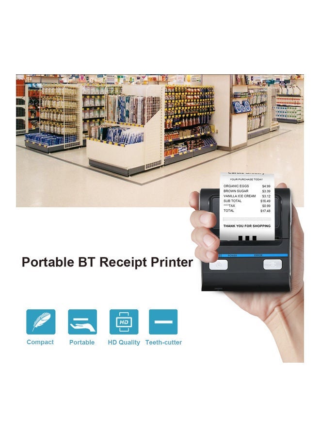 NIBEMINENT Portable Mini Wireless Thermal 80mm Printer Black - Image 3