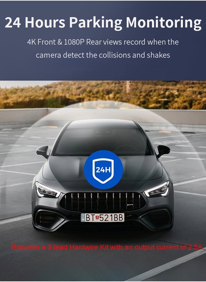 VICTGOAL - UHD 4K Dash Cam for Cars Front and Rear Dual Lens Front 3840*2160P Rear Lens Built-In WiFi G-Sensor With GPS Car DVR Video Recorder - Image 1