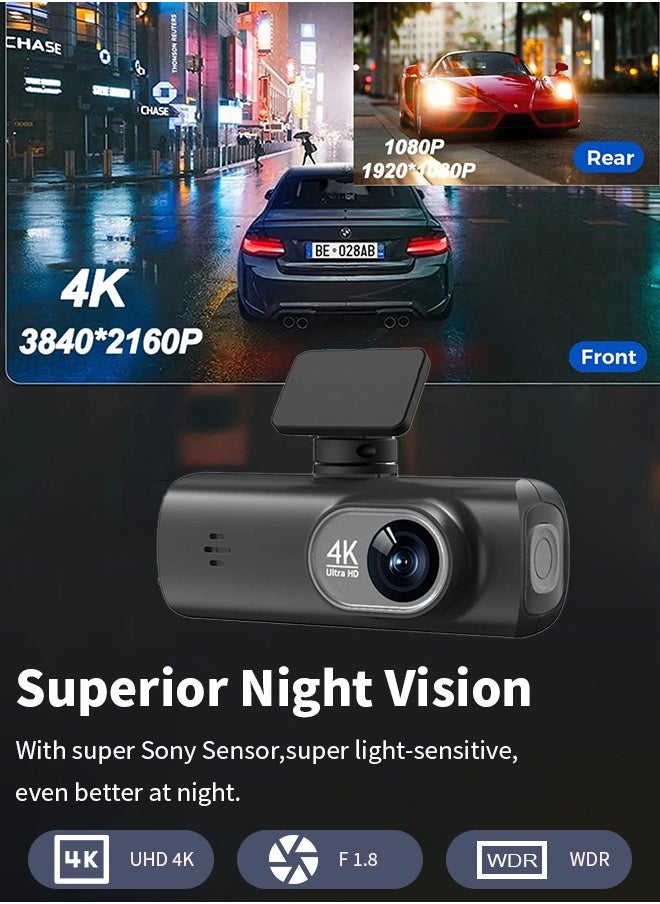 VICTGOAL - UHD 4K Dash Cam for Cars Front and Rear Dual Lens Front 3840*2160P Rear Lens Built-In WiFi G-Sensor With GPS Car DVR Video Recorder - Image 1