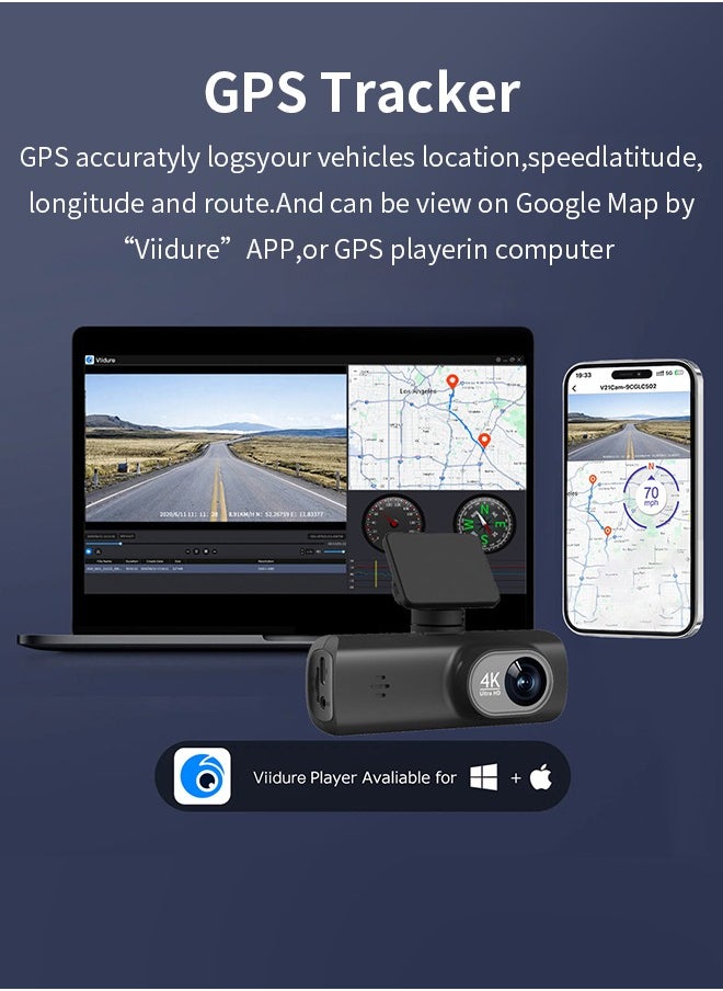 VICTGOAL - UHD 4K Dash Cam for Cars Front and Rear Dual Lens Front 3840*2160P Rear Lens Built-In WiFi G-Sensor With GPS Car DVR Video Recorder - Image 1