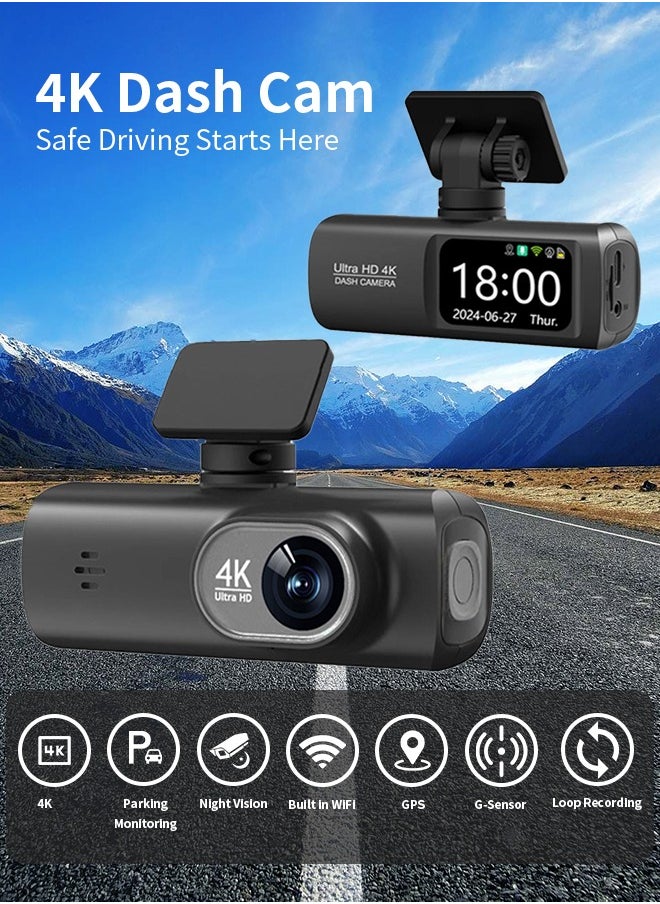 VICTGOAL - UHD 4K Dash Cam for Cars Front and Rear Dual Lens Front 3840*2160P Rear Lens Built-In WiFi G-Sensor With GPS Car DVR Video Recorder - Image 1