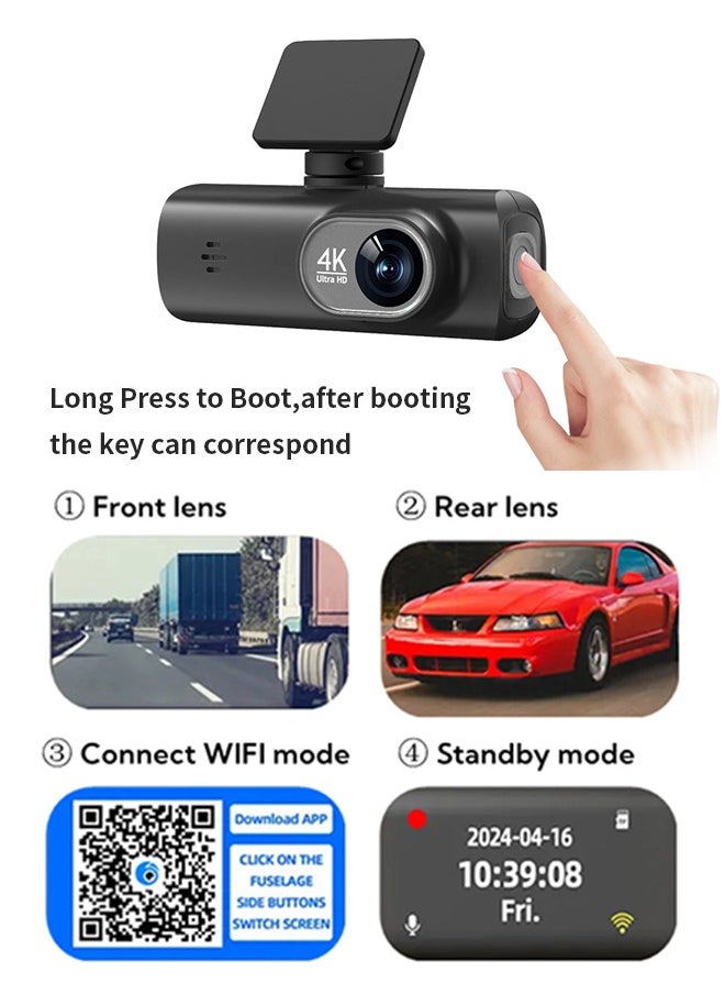 VICTGOAL - UHD 4K Dash Cam for Cars Front and Rear Dual Lens Front 3840*2160P Rear Lens Built-In WiFi G-Sensor With GPS Car DVR Video Recorder - Image 1