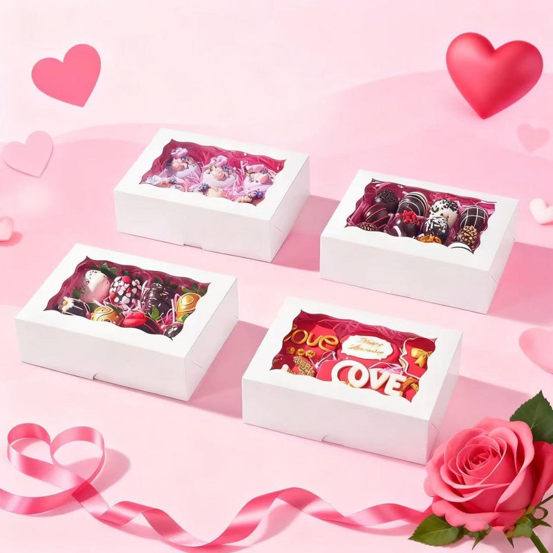 TEMLQPACK 12PCS Bakery Boxes with Window (8x5x2 Inch) for Chocolate Covered Strawberries, Cakesickle, Chocolate Truffle, Pretzel & More - Image 3