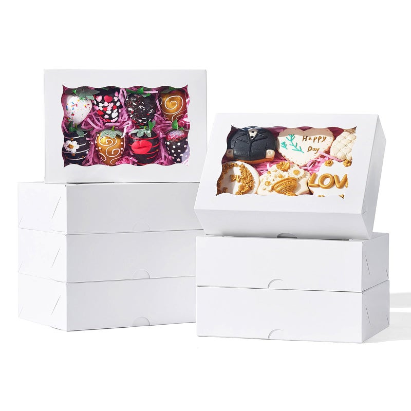 TEMLQPACK 12PCS Bakery Boxes with Window (8x5x2 Inch) for Chocolate Covered Strawberries, Cakesickle, Chocolate Truffle, Pretzel & More - Image 1