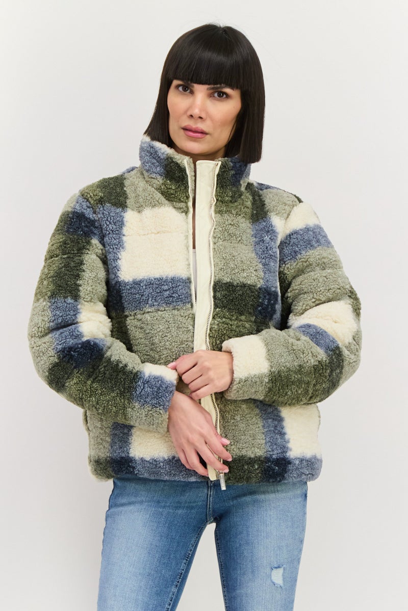 Bearpaw Women Plaid Sherpa jacket, Olive Combo - Image 1