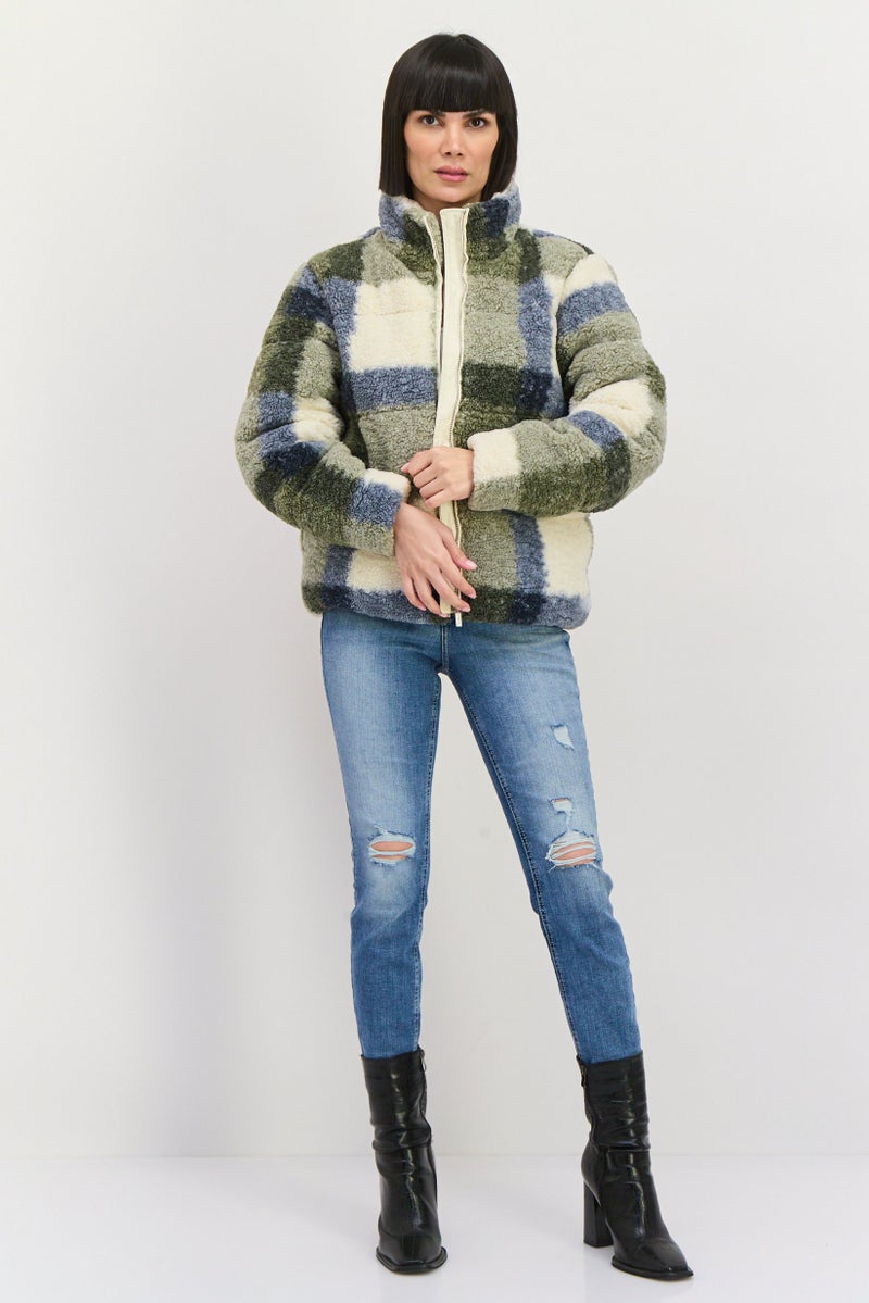 Bearpaw Women Plaid Sherpa jacket, Olive Combo - Image 4